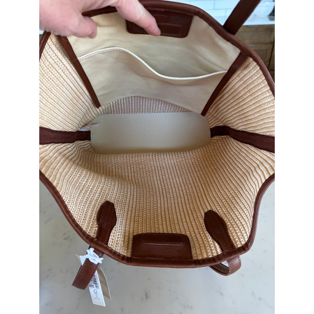 Madewell Woven Straw Transport Tote Leather Trim Brown Tan NF319 NWT - Picture 4 of 11